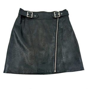 Topshop vegan pleather mini skirt front zipper and buckle details